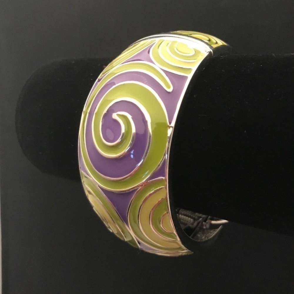 New Statement Bracelet Green Purple Enamel Wide - 8I - Picture 3 of 7